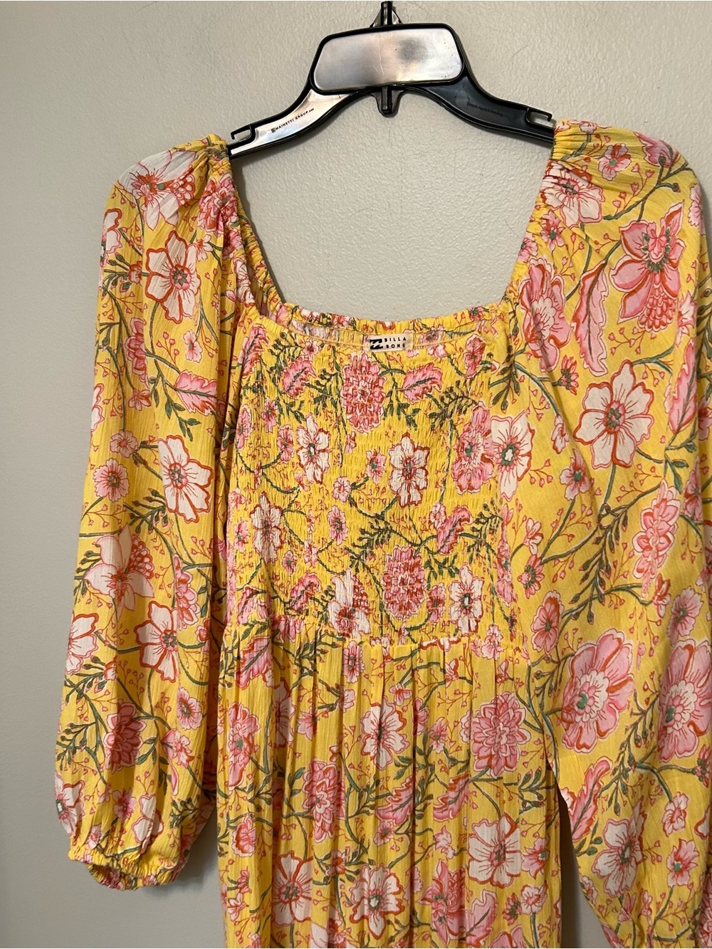 Billabong Paradise Days Dress‎ Golden smocked bodice Boho Peasant Floral Medium - Picture 8 of 11